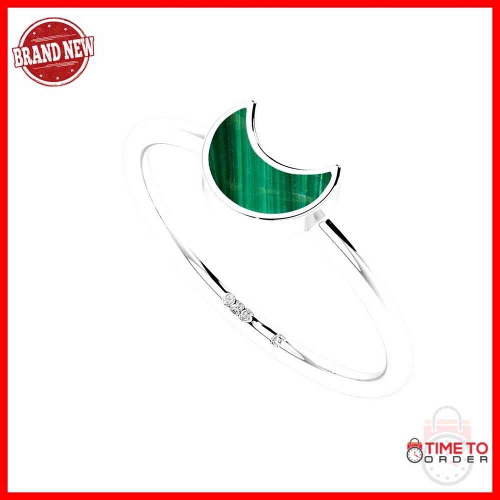 Sterling Silver Malachite Stackable Ring Size 8 B… - image 1